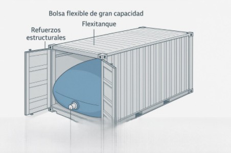 Diagrama de flexitank dentro de contenedor